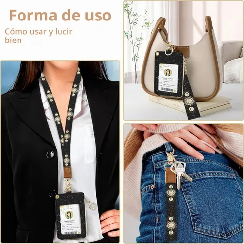 Vista 6 de bolimoss Soporte para credencial de sol y luna y cartera con cordón, cordones removibles para maestras, cartera para mujeres con correa para la Sol