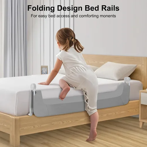 Vista 2 de Riel de cama para niños pequeños, rieles de cama infantil abatibles para cama individual, matrimonial, queen, litera, protector de riel de cama Gris