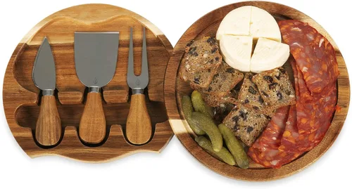 Vista 6 de PICNIC TIME Disney Nightmare Before Christmas Jack Skellington - Juego de tabla de queso y cuchillos de acacia Brie, tabla de charcutería con cajón