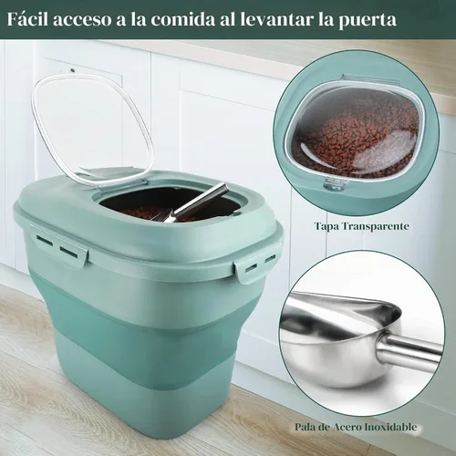 Vista 3 de TIOVERY Contenedor de almacenamiento de alimentos para perros, hermético plegable de 13 a 30 libras, contenedor de comida para mascotas con tapa