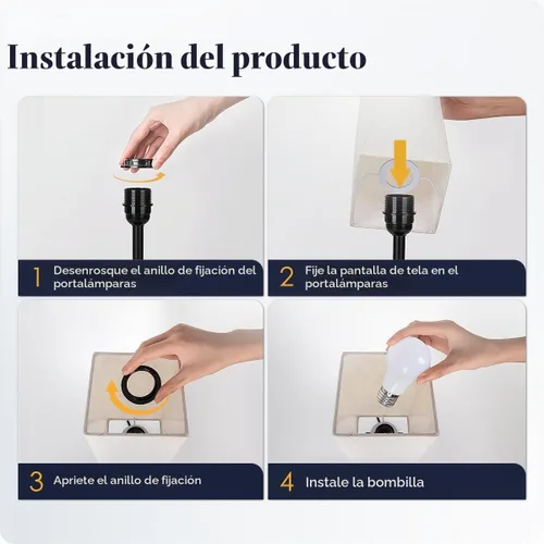 Vista 7 de Lámpara de mesa para dormitorio, lámpara táctil pequeña con puertos de carga USB C+A y salidas de CA, lámpara de mesita de noche regulable de 3 vías
