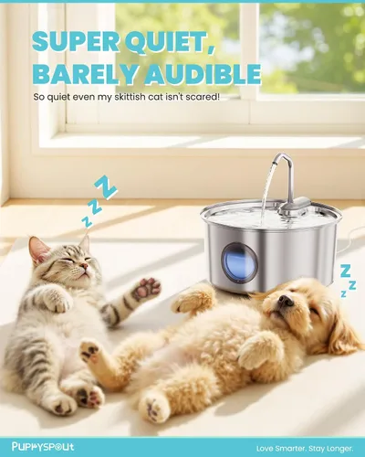 Vista 2 de Cat Water Fountain Stainless Steel - 108oz/3.2L Automatic Cat Water Fountain for Drinking with 3 Pcs Filters, Metal Pet Water Fountain Water