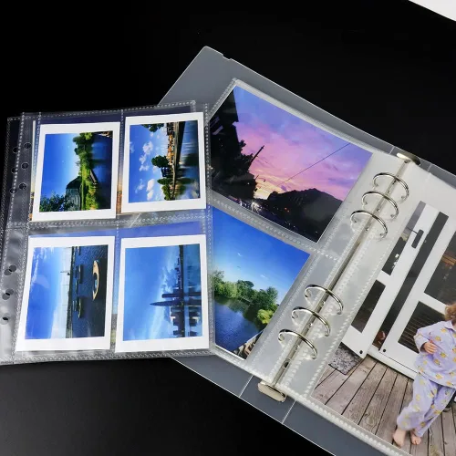 Vista 7 de 200 bolsillos para fotos de 2.5 x 4 pulgadas, tamaño A5, 6 anillas, 25 hojas de doble capa transparente para fotos, página interior, 4 bolsillos