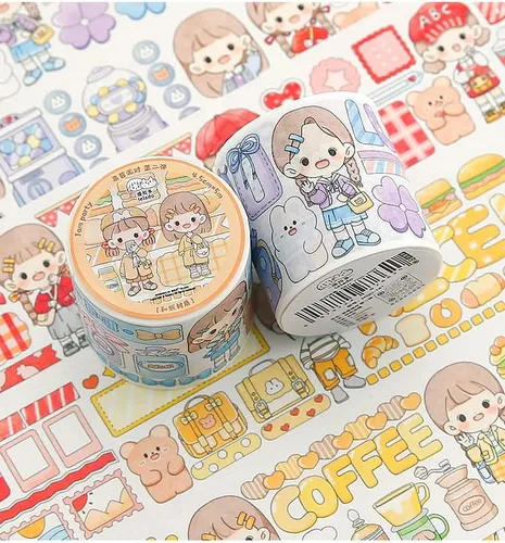 Vista 3 de Juego de cintas kawaii washi, lindas calcomanías decorativas japonesas para diario, álbumes de recortes, manualidades para niños, suministros