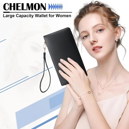 Vista 37 de Chelmon - Monedero para mujer de cuero genuino con bloqueo de señal RFID, para tarjetas de crédito