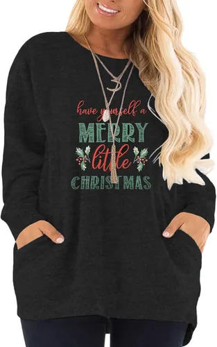 Vista 23 de DOLNINE Sudaderas de talla grande para mujer, con bloques de color, manga larga, con bolsillo 01_ negro