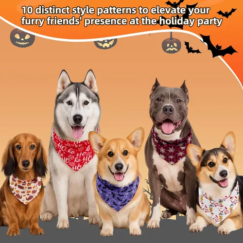 Vista 6 de PAWCHIE Bandanas navideñas para perros, 10 unidades, bufanda triangular para mascotas, estilo festival para perros pequeños, medianos y grandes