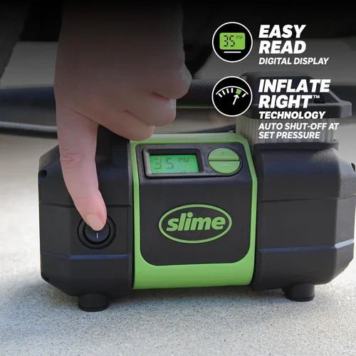 Vista 5 de Slime 40063 Inflador de Neumáticos, Compresor de Aire Portátil para Coche, SUV, 4x4, Elite de Servicio Pesado, Apagado Automático al Inflar