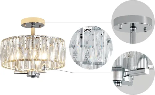 Vista 3 de AGV LIGHTING CL003F - Lámpara de techo de cristal K9, moderna lámpara de techo semiempotrada, perfecta para sala de estar, dormitorio, comedor, D13