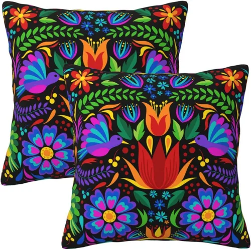 Vista 9 de Paquete de 2 fundas de almohada mexicanas de 18 x 18 pulgadas para almohadas de sofá, decoración del Día de los Muertos Día de los Muertos Cinco