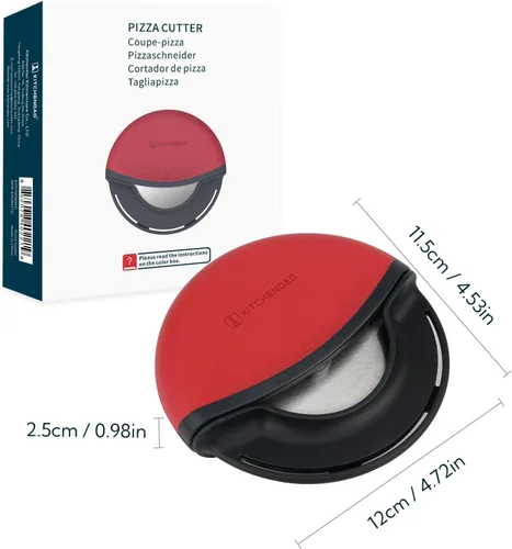 Vista 6 de KITCHENDAO Pizza Cutter Wheel with Cover, Detachable, 4 Inch Blade, Red