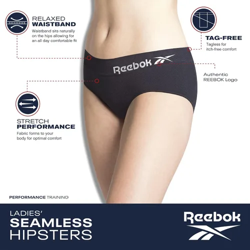 Vista 3 de Reebok Ropa interior para mujer - Calzoncillos hipster sin costuras (paquete de 8)