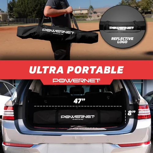 Vista 5 de PowerNet Pro One Piece Softball Baseball Net, Portable Baseball Training Equipment, Hitting, Throwing & Pitching Net with Carrying Bag