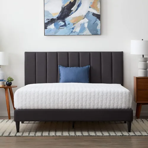 Vista 7 de Lucid - Cama de plataforma tapizada con un cabecero tapizado, de madera resistente, no requiere somier Negro