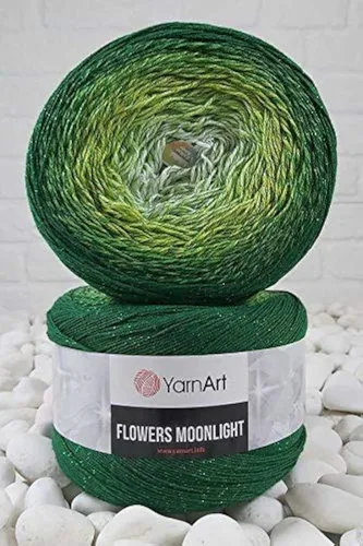 Vista 11 de YarnArt Flowers Moonlight - Hilo de algodón con purpurina, suave, ganchillo arcoíris, tejido a mano de lúrex metálico, pastel plateado, algodón