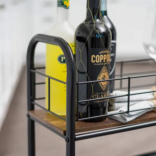 Vista 4 de IRIS USA Carrito rodante de almacenamiento de cocina de 2 niveles con ruedas giratorias con cerradura, estación de café, estante de despensa, bar