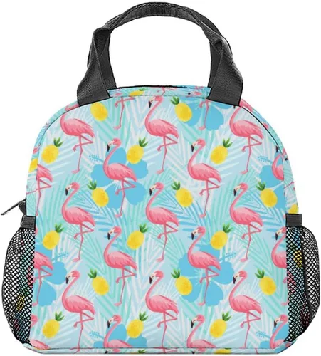 Vista 12 de Lonchera de flamenco para niñas, pequeñas bolsas de almuerzo aisladas, bonita lonchera reutilizable para mujeres, bolsas de almuerzo portátiles