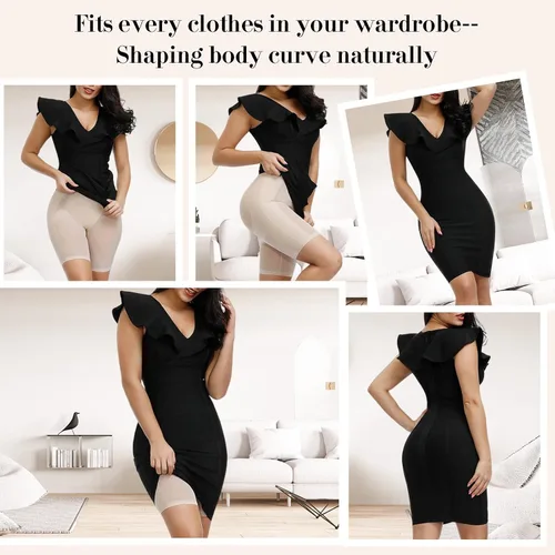 Vista 6 de Fajas colombianas con control de abdomen para mujer, sin costuras, busto abierto, medio muslo, moldeador de cuerpo, pantalones cortos, W-beige