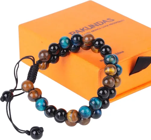 Vista 7 de Triple Protection Bracelet,Bracelets for Men Women, Natural Tiger Eye Jewelry Stone Hematite and Blue Stone Hematite 8mm Crystal Bracelet