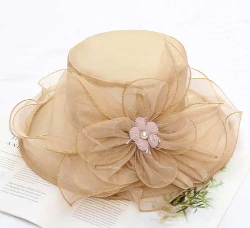 Vista 6 de Tocado de organza para mujer, de ala ancha, para iglesia, boda, fiesta de té, boda