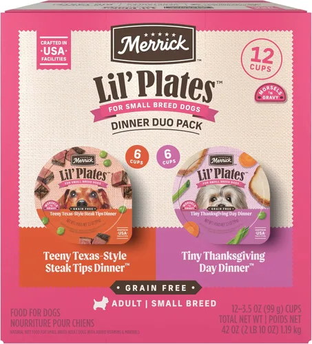 Vista 20 de Merrick Lil' Plates - Alimento húmedo sin cereales para perros pequeños, receta Petite Pot Pie, 12 envases de 3.5 onzas