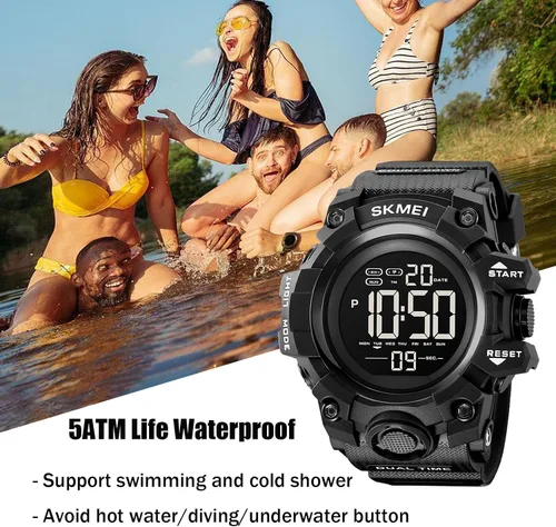 Vista 6 de Gosasa Reloj deportivo digital de cara grande para hombre, reloj de pulsera militar impermeable con temporizador de cuenta regresiva
