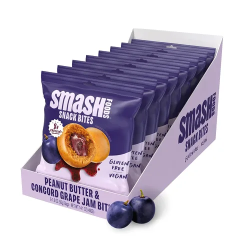 Vista 9 de Smash Foods Bocaditos de arándanos y mantequilla de anacardo sin gluten, bolas de proteína vegana, hechas con superalimentos de mermelada y semillas