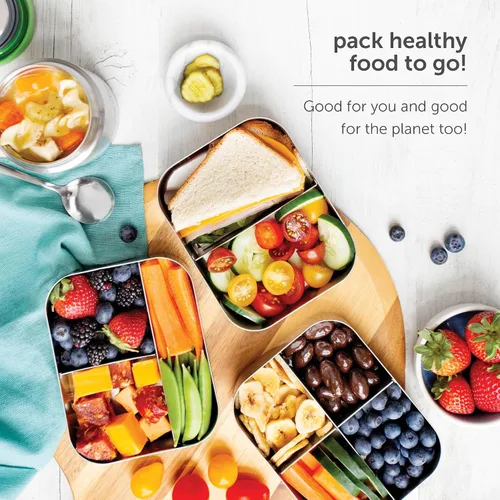 Vista 7 de LunchBots Medium Uno - Recipiente para sándwiches de acero inoxidable, diseño abierto para envolturas, ensaladas o una comida pequeña, ecológico