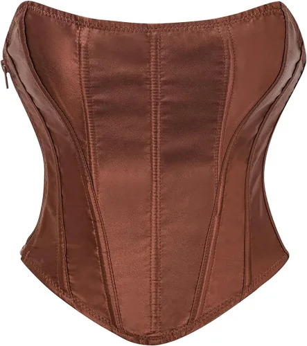 Vista 20 de Strapless Corset Top for Women Lace Up Bustier Clubwear Going Out Negro