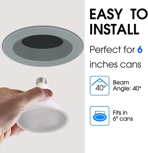 Vista 3 de Energetic Luz de inundación LED Par38 de 100W para exteriores, 1250lm, blanco cálido 3000K, regulable, base E26, bombilla spot impermeable, listado