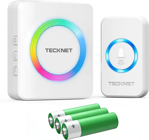 Vista 8 de TECKNET Timbre inalámbrico, timbre de puerta de 0 a 120 dB, rango de batería de 1300 pies, timbres de aula IP66 impermeables, 60 campanadas y 5