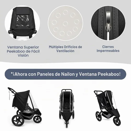 Vista 3 de Sasha's - Funda para lluvia y viento para cochecito Baby Jogger City Mini/City Mini GT y Bob Revolution