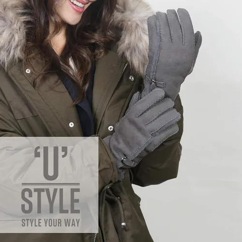 Vista 5 de YISEVEN Women's Merino Rugged Lambskin Shearling Leather Gloves