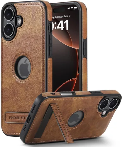 Vista 9 de Funda de cuero para iPhone 13 Pro, funda protectora delgada con función atril a prueba de golpes, soporte invisible integrado compatible con iPhone