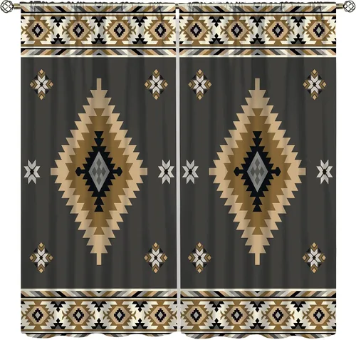 Vista 22 de YCness Cortinas aztecas para dormitorio, decoración geométrica étnica del suroeste para sala de estar, diseño tribal bohemio de elefante nativo