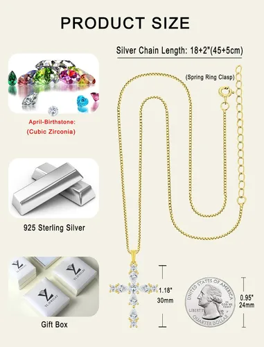 Vista 97 de YL Collar de cruz de plata de ley 925 con colgante de piedra natal religiosa para mujer