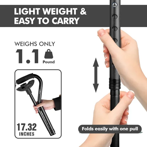 Vista 5 de KINGGEAR F1 Bastón de caminar, bastón para mujeres y hombres, andadores que se mantienen de pie para personas mayores con correa para la muñeca