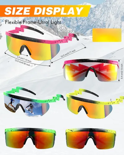 Vista 2 de Frienda 3 pares de lentes de sol retro semi sin montura de los años 80 y 90 s zigzag gafas de sol transparentes de colores para hombres y mujeres