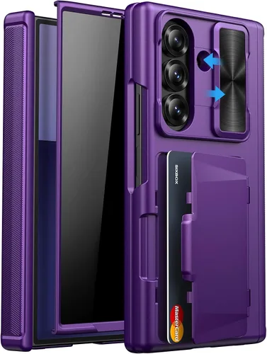 Vista 16 de Funda para Samsung Galaxy Z Fold 7 con Portarjetas, Integrado y Protector de Pantalla y Protección de Bisagra y Cubierta Deslizante para Cámara Negro