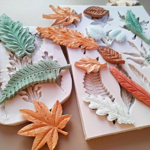 Vista 5 de 2 piezas de moldes de silicona en forma de hoja, molde de fondant para pastel con forma de hojas de árbol, molde 3D único para chocolate, caramelo