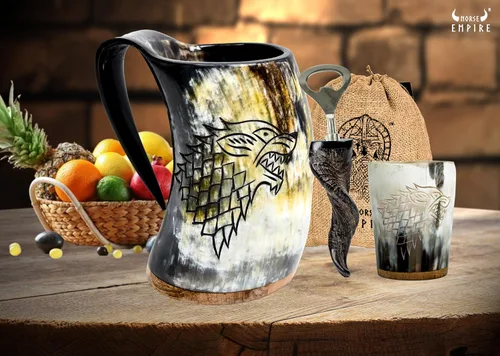 Vista 3 de Taza de cuerno de buey Viking OX, taza de cuerno de buey y jarra de café, regalo elegante y hecho a mano para hombres y mujeres, accesorios