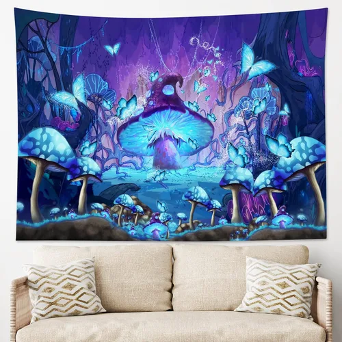 Vista 18 de LB Tapiz de mariposa Trippy para colgar en la pared, manta de tapiz estético psicodélico negro, decoración de pared de insectos de polilla colorida