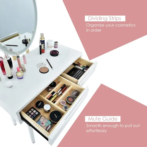 Vista 10 de CHARMAID Juego de tocador con espejo iluminado, espejo de brillo ajustable de 3 modos, tocador de maquillaje con taburete acolchado, 2 cajones