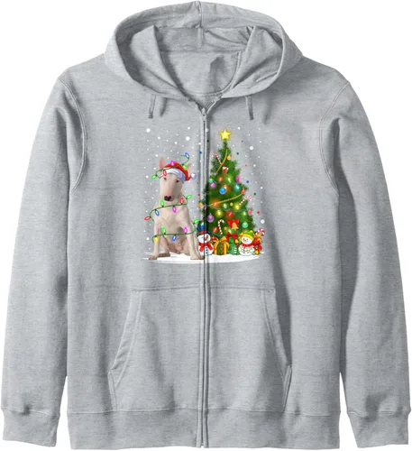 Vista 3 de Lighting Xmas Tree Santa Bull Terrier Dog Christmas Zip Hoodie