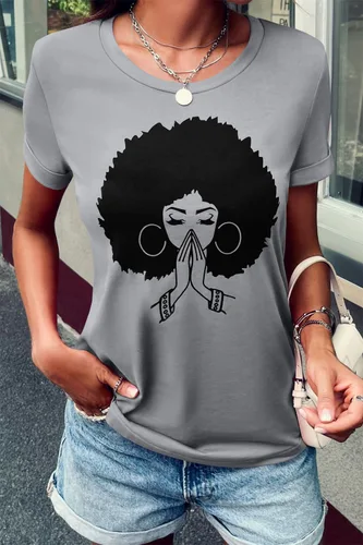 Vista 2 de Qianxitang camisetas de manga corta de cuello redondo de algodón con estampado gráfico para verano
