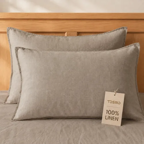 Vista 13 de TOSMO Juego de 2 fundas de almohada 100% lino tamaño estándar, fundas de almohada lavadas a la piedra, cierre de sobre, fundas de almohada suaves