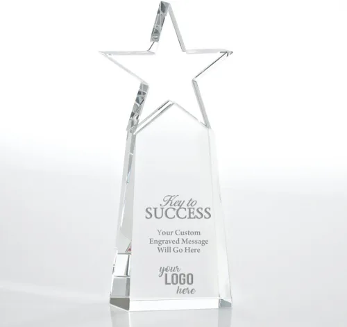 Vista 10 de Baudville Trofeo grabado – Cristal – Torre con estrella en la parte superior – Premio para empleados – Grabado personalizado de hasta cuatro líneas