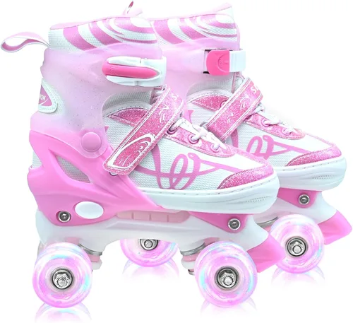Vista 8 de Patines para niños y niñas con detalles de purpurina, patines de diseño musical para exteriores con ruedas iluminadas, patines ajustables para niños