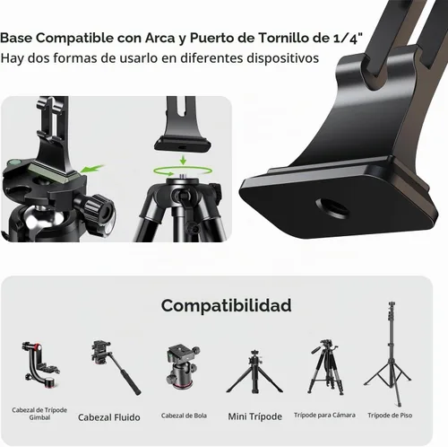 Vista 4 de elitehood Soporte para trípode Magsafe de aluminio, soporte de teléfono compacto para trípode con placa de liberación rápida Arca Swiss y adaptador