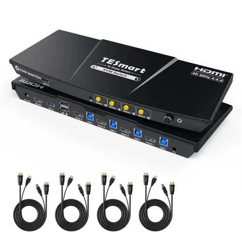 Vista 10 de TESmart Interruptor KVM USB 3.0 HDMI 1 Monitor 2 Computadoras 4K@60Hz, Audio L/R y Micrófono, Emuladores EDID de 2 Puertos, Cambio de Teclas